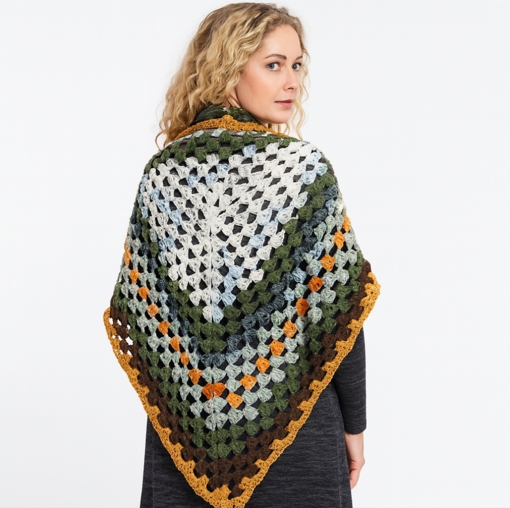 Granny Square Crochet Shawl Cape Multicolor Large